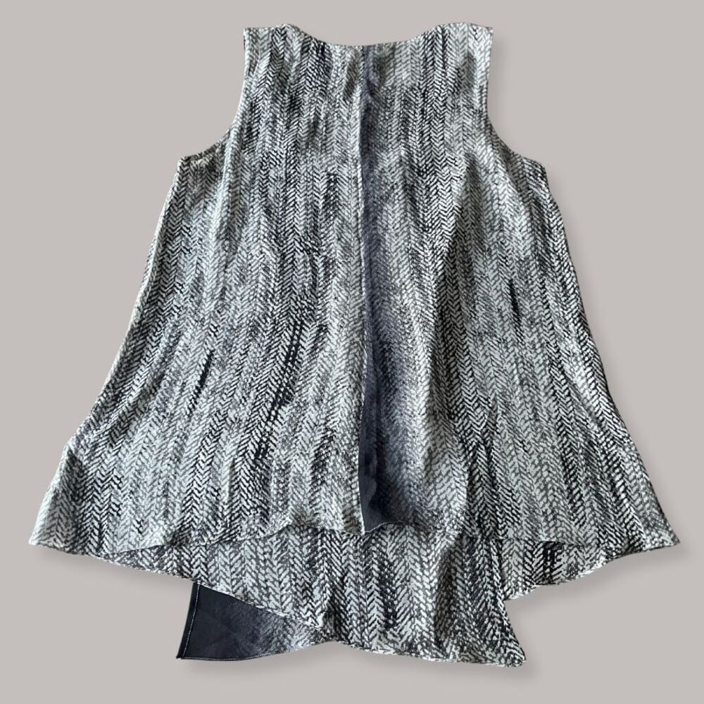 Tracy Reese Sleeveless Silk Tunic Pale Heather Gray Print Women's Large - Picture 2 of 4